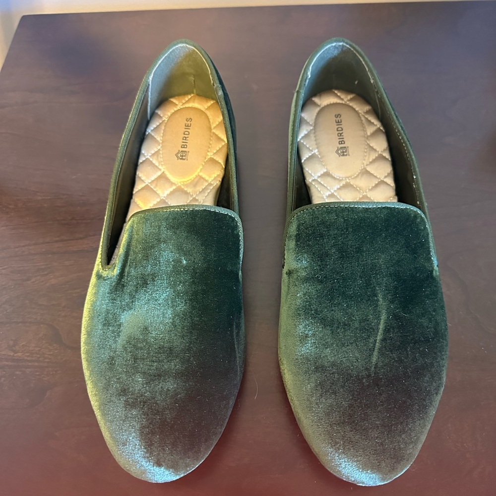 Birdies Green Velvet Women's Loafers